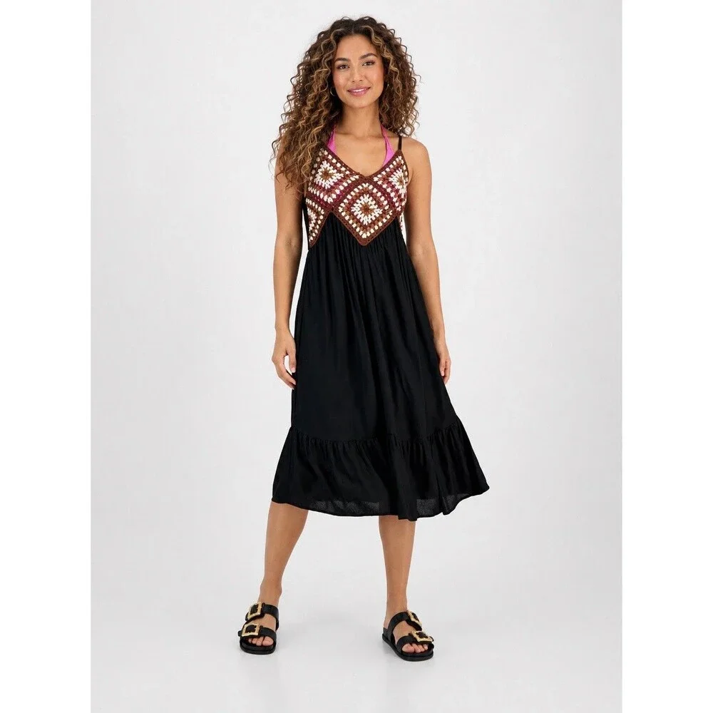 Raviya Crochet-Bodice Knee-Length Midi Dress Swim Cover Up Size XL NWT - Picture 2 of 5
